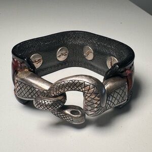 Vintage Leather Snake Clasp Bracelet